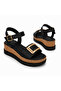 Serena Gold Square Buckle Detailed Wedge Heeled Women's Black Sandals - 3