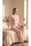 Bamboo Fabric Long Sleeve Ruffle and Bow Detailed Polka Dot Pajama Set 22035-22036 - 3