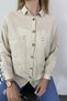 Women's Beige Cotton Linen Double Pocket Wooden Button Oversize Loose Oval Cut Long Sleeve Beach Shirt