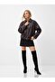 Women's Black Oversize Belt Detailed Comfortable Fit Zippered Bomber Leather Jacket - 3