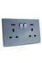Double UK Wall Socket with LED Indicators, 2-Gang Switched, Grey