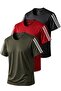 3-Piece Sleeve Stripe Quick Dry Breathable Fabric Sports T-Shirt