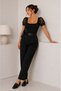 Women's Square Neck Lace Balloon Sleeve Stretchy Snap Fastener Bodysuit Black - 5