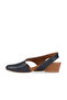 Navy Blue Leather Women's Heeled Sandals - 3