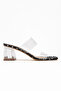 Women's Black Patterned Transparent Strap Heeled Slippers - 3