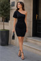 Eye-Catching Elegance-Women's One-Shoulder Asymmetrical Neckline Draped Mini Sandy Event Dress