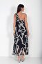 Women's Helen One Shoulder Buckle Detailed Lined Abstract Pattern Long Chiffon Dress - 4