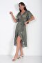 Women's Double Breasted Collar Lined Polka Dot Flounce Satin Midi Dress