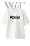 Fisherman Silhouette Design Printed Unisex White Oversize T-Shirt