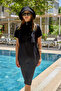 Sports Lycra Short Sleeve Semi-Closed Swimsuit R142 Black - 5