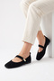 Suede Black Mary Jane Women's Flats, Stylish Buckle Casual Flat Sole Shoes - 8
