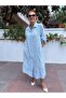 Italian Embossed Embroidered Long Dress Baby Blue - 2