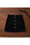 Black Button-Down Corduroy Mini Skirt with Patch Pockets - 2