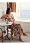 Women's Summer Long Dress with Straps, V-Neck, Crepe, Floral Pattern - 6