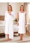 New Season Ecru Special Lace Detailed Strappy 100% Cotton Nursing-Friendly Design Maternity Dressing Gown Nightgown Set - 7