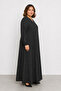 Women's V-Neck Buttoned Textured Maxi Dress 1688-Black - 2