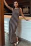 Women's Brown Striped Crew Neck Sleeveless Maxi Dress Summer Casual Dress Sh393 - 5
