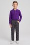 Boys' Purple Long Sleeve Polo Collar T-Shirt Smoked Ribbed Waist Canvas School Pants Bottom Top Set School Outfit - 2