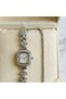 Women's Zircon Stone Stainless Steel Wristwatch Waterway Bracelet with Gift Square Dial Stylish Watch Set Frn