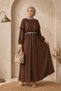 Women's Brown Waist Chain Belt Cape Detailed Premium Hijab Dress Nbelb015 - 4