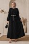 Women's Black Waist Chain Belt Cape Detailed Premium Hijab Dress Nbelb015 - 2