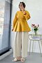 Premium Segmented Balloon Sleeve Poplin Blouse - Mustard - 5