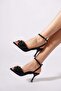 Kules Front Bow Buckle Single Strap Women's Heeled Sandals Shoes Black Satin - 2