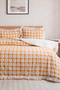 Double Duvet Cover Set Cotton Orange Gingham Heart Ornamental Overlocked Ruffles
