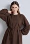 Brown Oversize Tunic with Balloon Sleeves and Tie at the Waist - Modal Fabric - 4