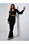 Black Jacquard Trousers with Elastic Waistband