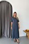 Women's crew neck short sleeve long dress with pockets - smoke gray - 25535