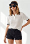 Women's White Openwork Collar Color Detailed Knitwear Blouse Blz-19003438 - 2