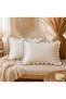 100% Cotton Linen Floral Ruffled Edges Black Bibed 2 Piece Pillowcases, 50X70 cm