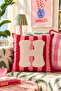 Punch Embroidered Throw Pillow Cover - 43*43 cm - Pink Letter H - Pnk001