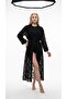 Hijab Jacquard Black Chiffon Geometric Patterned Kimono Pareo Swimwear Beachwear - 5