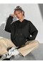 Women's Black Get Alon Wave Printed Hooded Hoodie Sweatshirt - 5