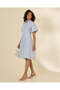Women Sky Blue Striped Midi Shirt Dress - 4