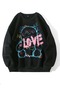 Women's Black Love Bear Printed Oversize Crew Neck Sweatshirt