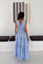 V-Neck Lined Long Dress Baby Blue - 4