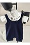100% Cotton Combed Cotton Salopet and Cat Embroidered Bodysuit Baby Set / Navy Blue