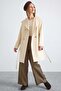 Woven Collar Metal Buttoned Double Breasted Coat Ekru 3168 - 3