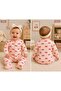 100% Cotton Premium Ribbed Cotton Cherry Patterned Baby Girl Snap Fastener Long Sleeve Jumpsuit - 3