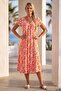 Orange-White V-Neck Low Sleeve Casual Viscose Woven Dress 120 63 - 4