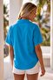 Blue Shirt Collar Short Sleeve Buttoned Embroidered Hem Tie-Up Casual Cotton Crop Woven Blouse 55 63 - 8