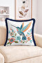 Hummingbird Bird and Flower Embroidery Look Patterned Fringed Throw Pillow Cover - Bohemian Decorative Pillowcase - 2
