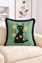 Fringed Throw Pillow Cover with Black Cat Figure and Yellow Flowers - Modern Tassel Pillowcase - 2