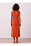 Women's Orange V-Neck 3-Piece Viscose Dress with Pockets - 6