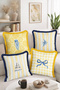Sea-Themed Fish, Sailboat and Jellyfish Patterned 4-Piece Fringed-Tasseled Throw Pillow Cover Set - 2