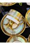 6-Piece Footed Golded Embossed Porcelain Coffee Cup Set 90 ml Mdl4 - 7