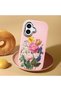 iPhone 16 Compatible Case with Camera Protection Pink Silicone Couple Phone Case with Floral Pattern - 2